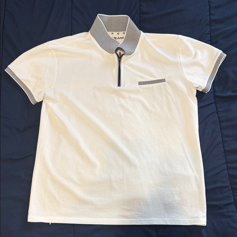 Elegant White Polo Shirt with Gray Accents